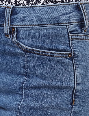 Front Slit Denim w/Stretch, LIGHT INDIGO, swatch