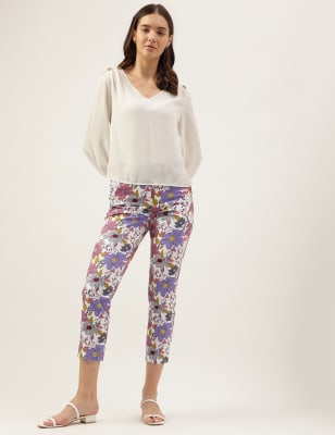 

Marks & Spencer Cotton Blend Floral Slim Fit Trousers (FEMALE, VIOLET MIX, 14-REG)