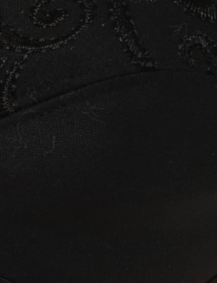 Cotton Mix Embroidered Bra, BLACK, swatch