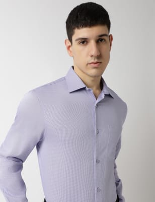 

Marks & Spencer Pure Cotton Textured Spread Collar Shirt (MALE, LILAC MIX, 16.5)