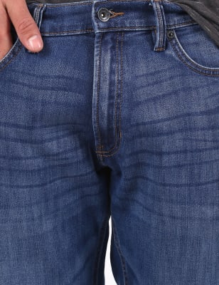 Cotton Mix Plain Slim Fit Jeans, BRIGHT BLUE, swatch