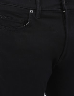 Cotton Mix Plain Slim Fit Jeans, BLACK, swatch