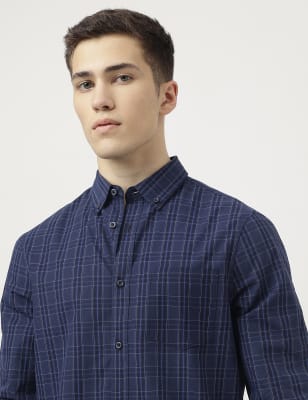 

Marks & Spencer Pure Cotton Checked Shirt (MALE, NAVY MIX, XXL)