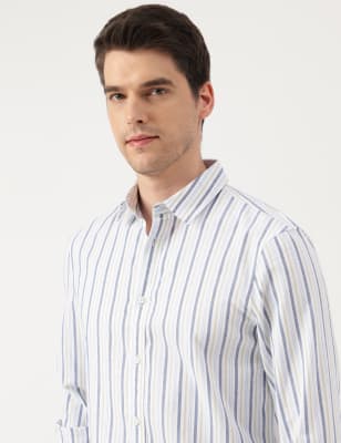 

Marks & Spencer Pure Cotton Striped Spread Collar Shirt (MALE, YELLOW MIX, XXXL)