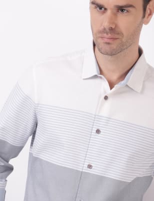 

Mens M&S Collection LS ENGINEERED OXFORD SHIRT - White Mix, White Mix