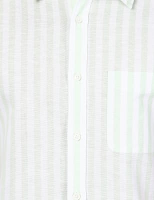 Linen Mix Stripes Spread Collar Shirts, SPEARMINT, swatch