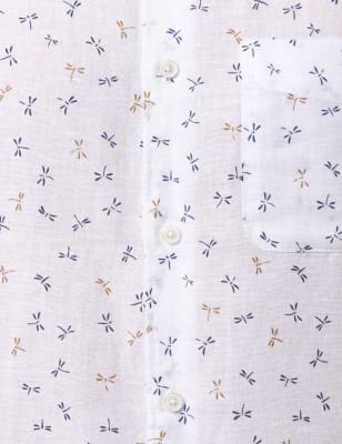 Dragonfly Printed Linen Mix Shirt, WHITE MIX, swatch