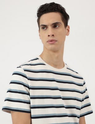 

Marks & Spencer Pure Cotton Stripes Round Neck T-Shirt (MALE, ECRU MIX, M)