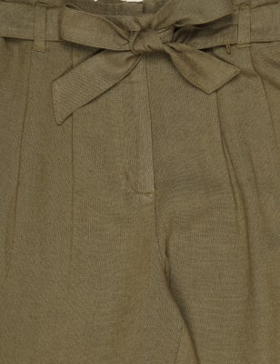 Linen Mix Belted Plain Trouser, SAGE, swatch