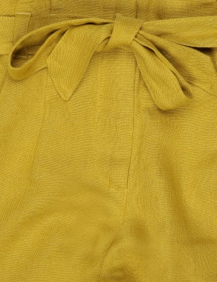 Linen Mix Belted Plain Trouser, MUSTARD, swatch