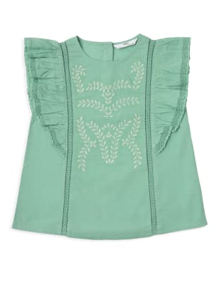 

Marks & Spencer Pure Cotton Embroidered Round Neck Top (GIRLS, WASHED GREEN, 2-3 Y)