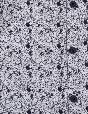 Pure Cotton Printed Spread Collar Shirt, NAVY MIX, swatch