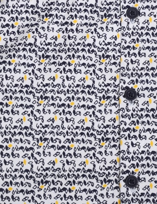 Pure Cotton Printed Spread Collar Shirt, SUNFLOWER, swatch