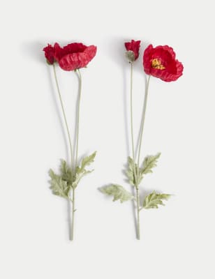 

M&S Collection Set of 2 Artificial Poppy Single Stems - Red, Red