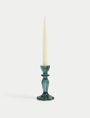 

M&S Collection Ridged Glass Medium Dinner Candle Holder - Green, Green