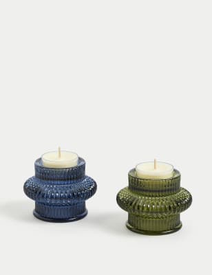 

M&S Collection 2pk Ridged Glass Tealight Holders - Multi, Multi