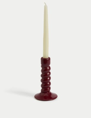 

M&S Collection Twisted Ceramic Dinner Candle Holder - Cherry Red, Cherry Red