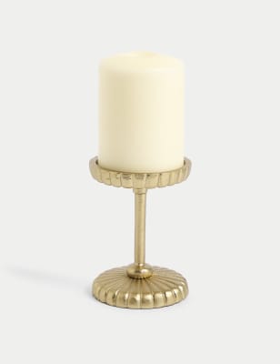 

M&S X National Gallery Ridged Metal Pillar Candle Holder - Gold, Gold