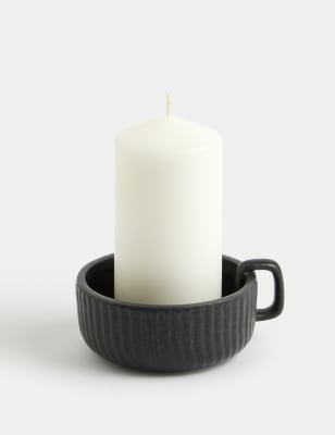 

M&S Collection Ridged Ceramic Pillar Candle Holder - Black, Black