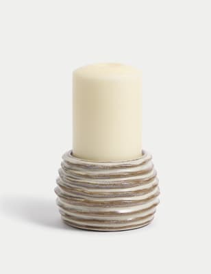 

M&S Collection Ridged Ceramic Pillar Candle Holder - Neutral, Neutral