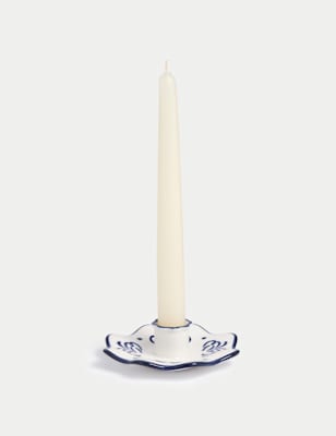 

M&S Collection Floral Ceramic Dinner Candle Holder, Blue