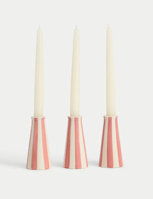 

M&S Collection Set of 3 Striped Dinner Candle Holders, Pink