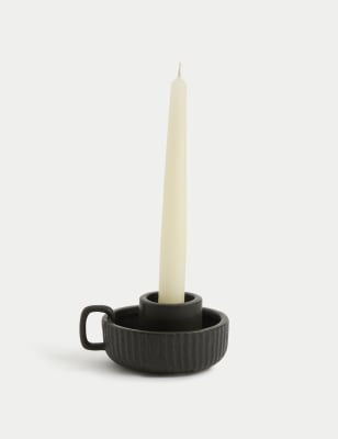 

M&S Collection Ridged Tealight & Dinner Candle Holder - Black C, Black C