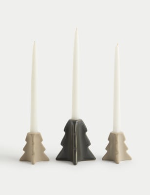 

M&S Collection Set of 3 Tree Shaped Ceramic Candle Holders - Multi, Multi