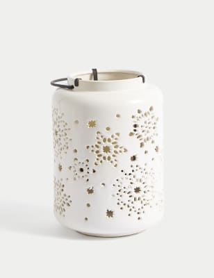 

M&S Collection Star Cut Out Ceramic Lantern - White, White