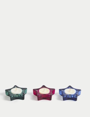 

M&S Collection Set of 3 Star Glass Tealight Holders - Multi, Multi