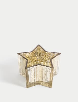 

M&S Collection Star Ridged Glass Pillar Candle Holder - Gold/Bronze, Gold/Bronze