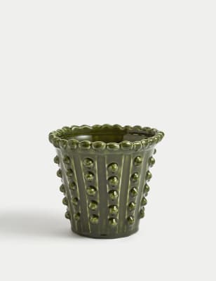 

M&S Collection Ceramic Glazed Bobble Trim Planter - Green, Green