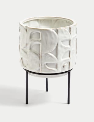 

M&S Collection Ceramic Glazed Planter with Stand - White, White