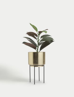 

M&S Collection Medium Textured Gold Planter with Stand, Gold