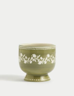 

M&S Collection Floral Ceramic Planter - Green, Green