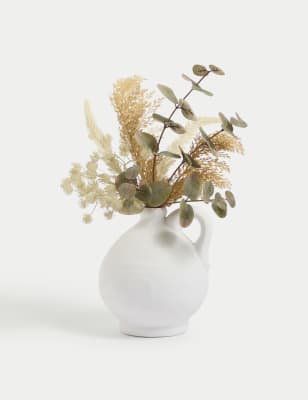 

Moss & Sweetpea Artificial Dried Arrangement in Cement Vase - Charcoal, Charcoal