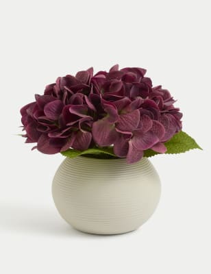 

Moss & Sweetpea Artificial Real Touch Hydrangeas in Ceramic Pot - Purple, Purple