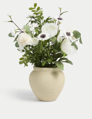 

Moss & Sweetpea Artificial Large Flower Arrangement in Vase, White