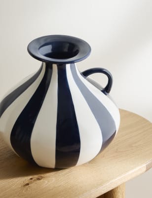 

M&S Collection Striped Ceramic Vase - Navy, Navy