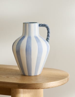 

M&S Collection Striped Ceramic Jug Vase - Blue Mix, Blue Mix