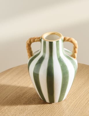 

M&S Collection Small Striped Ceramic Vase - Green Mix, Green Mix