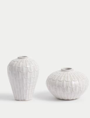 

M&S Collection Set of 2 Mini Scallop Ceramic Vases - White, White