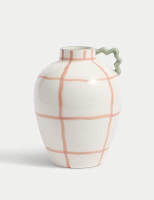 

M&S Collection Large Wiggle Check Ceramic Jug Vase, Pink