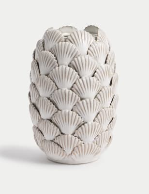 

M&S Collection Medium Shell Textured Ceramic Vase - White, White