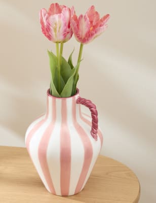 

M&S Collection Striped Jug Vase - Pink, Pink