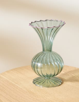 

M&S Collection Small Ribbed Bud Vase - Green, Green