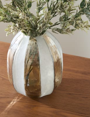 

M&S Collection Large Striped Glass Vase - Grey, Grey