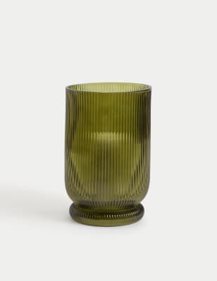

M&S Collection Ridged Glass Hurricane Candle Holder, Green