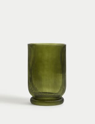 

M&S Collection Ridged Glass Hurricane Candle Holder - Green, Green