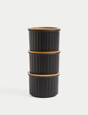 

M&S Collection Set of 3 Round Storage Jars - Black, Black